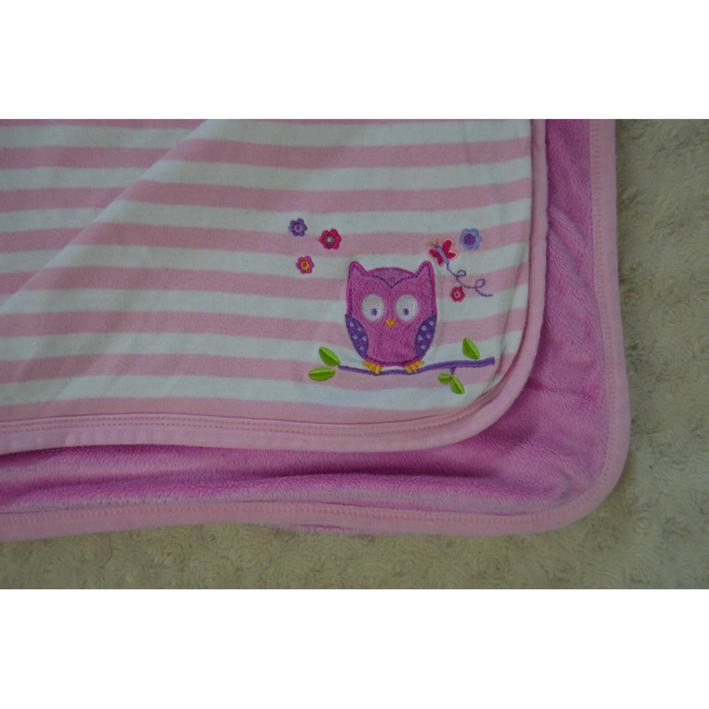 Koala Baby Owl on Branch Baby Blanket Pink White Stripes Purple Butterfly Flower